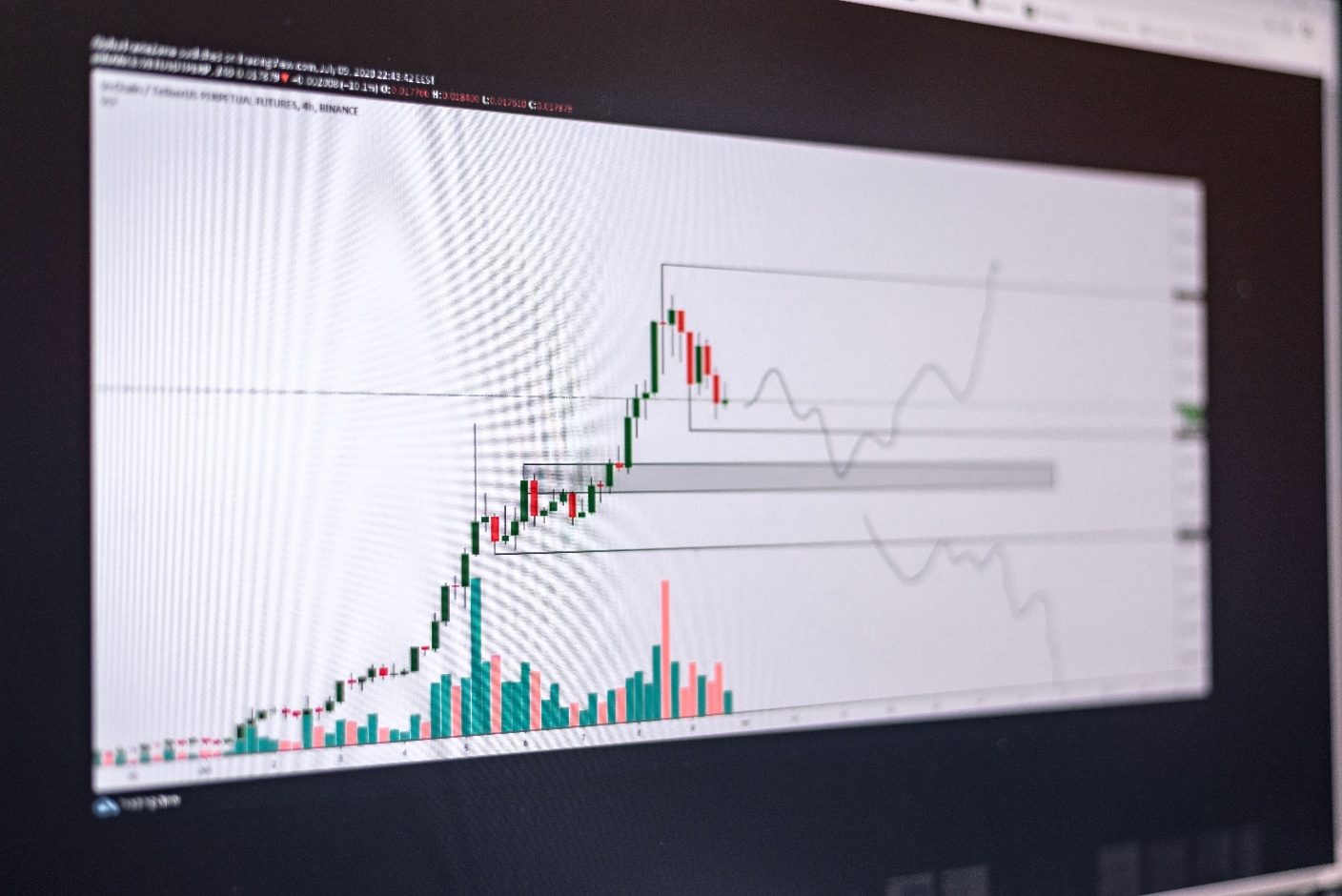 A rising financial chart on a screen